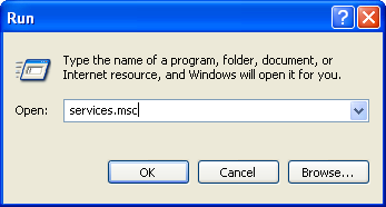 Typing “services.msc” into the Run dialog