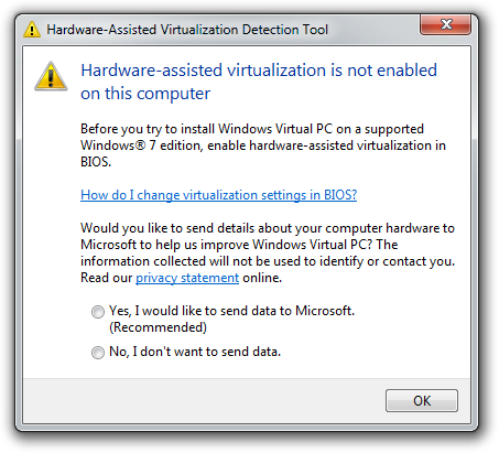 “Hardware-assisted virtualization is not enabled on this computer”