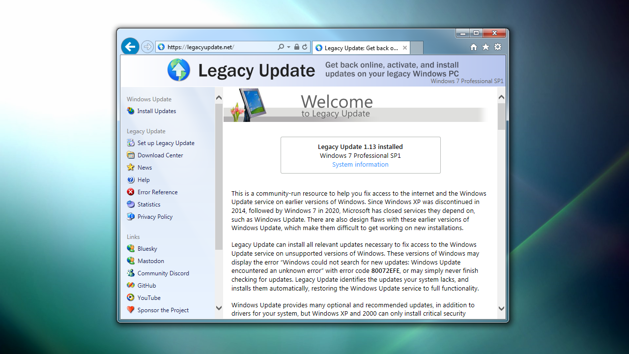 Screenshot of the website in Internet Explorer 11 on Windows 7